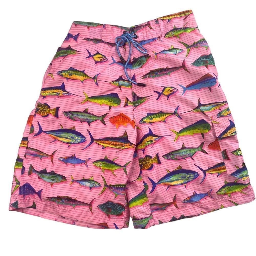 Broken Threads Men’s Sz Sm Pink Fish Lined Surf Swim Trunks Board Shorts